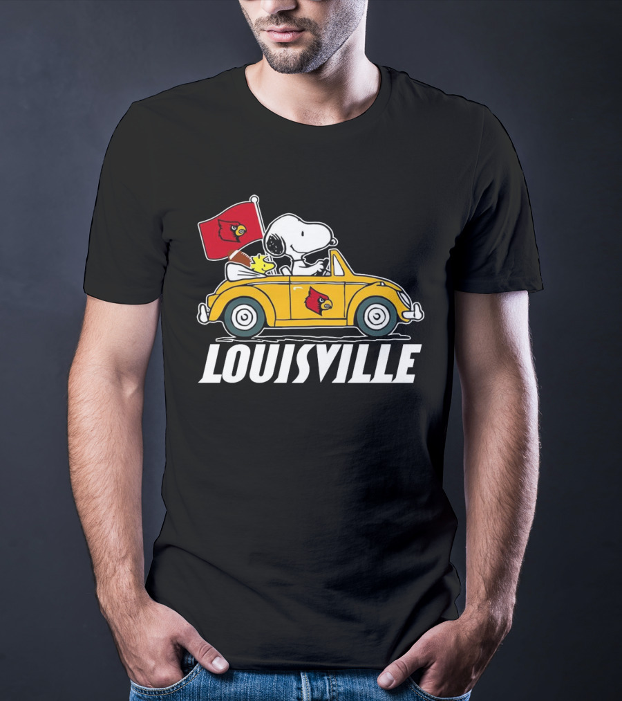 Snoopy And Woodstock Driving Louisville Cardinals Car T-Shirt