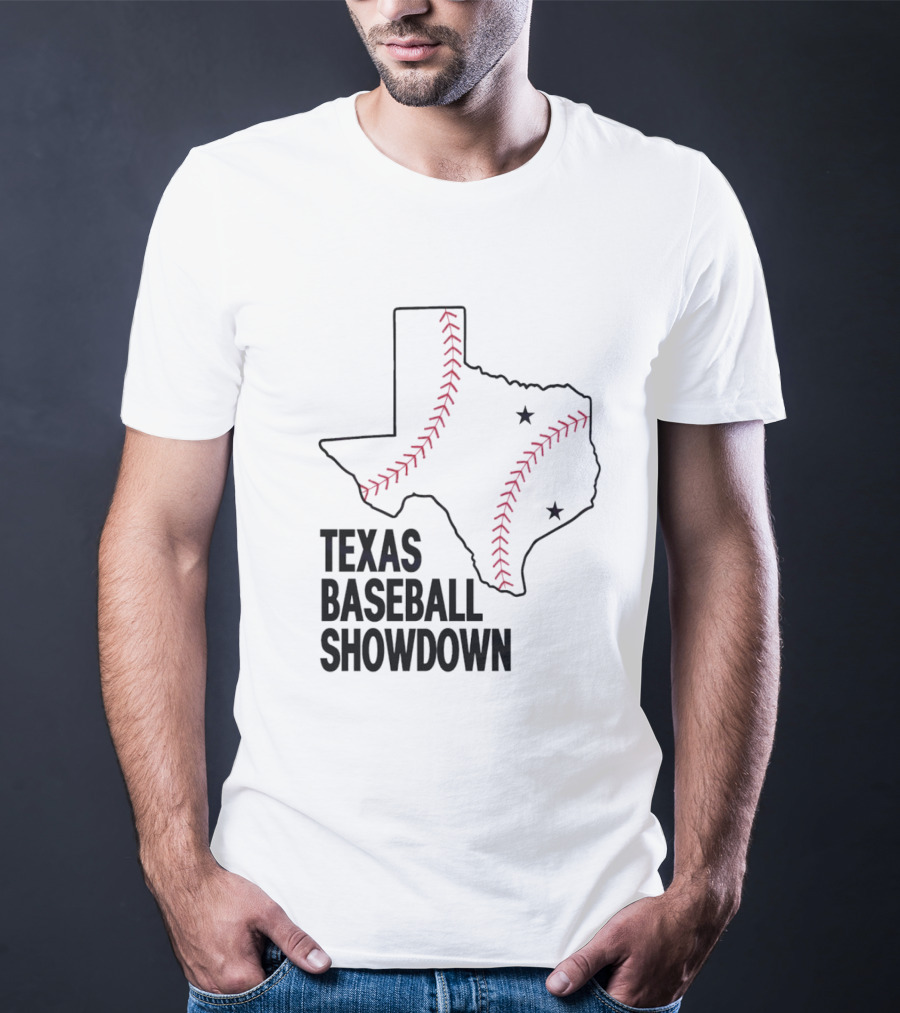 Texas Baseball Showdown Texas Map Stitching Stars T-Shirt
