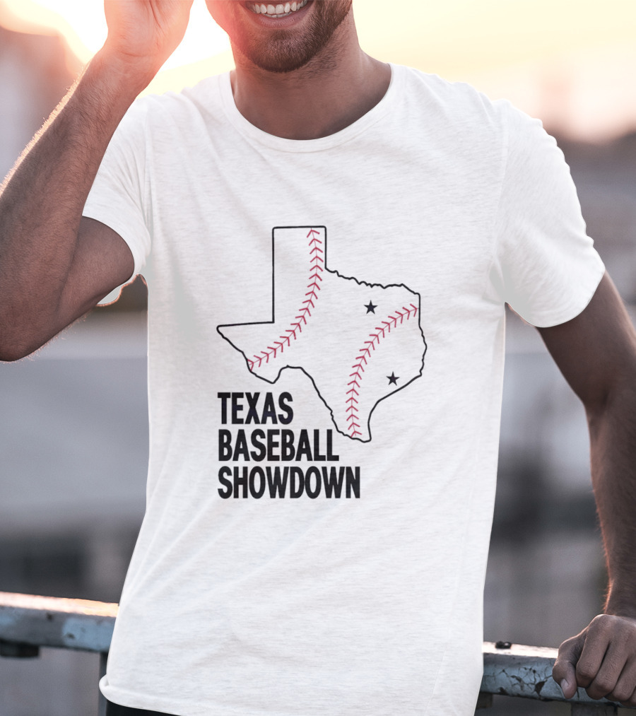Texas Baseball Showdown Texas Map Stitching Stars T-Shirt