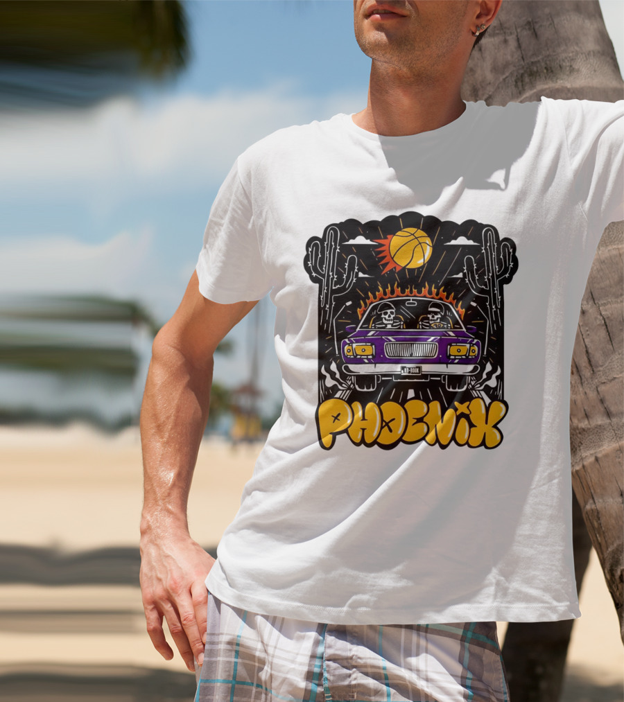 Phoenix Suns Skeletons Driving Under Basketball Sun T-Shirt