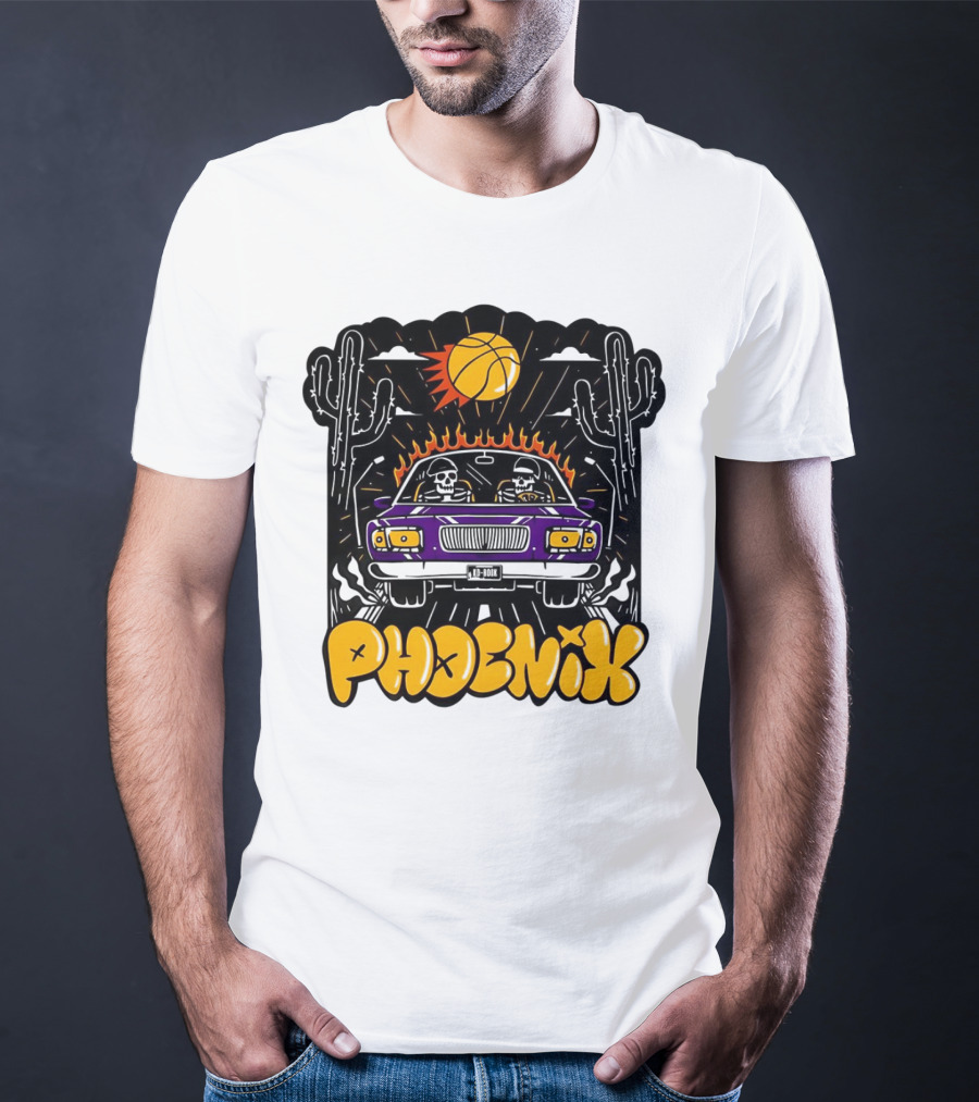 Phoenix Suns Skeletons Driving Under Basketball Sun T-Shirt