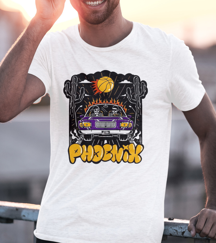 Phoenix Suns Skeletons Driving Under Basketball Sun T-Shirt