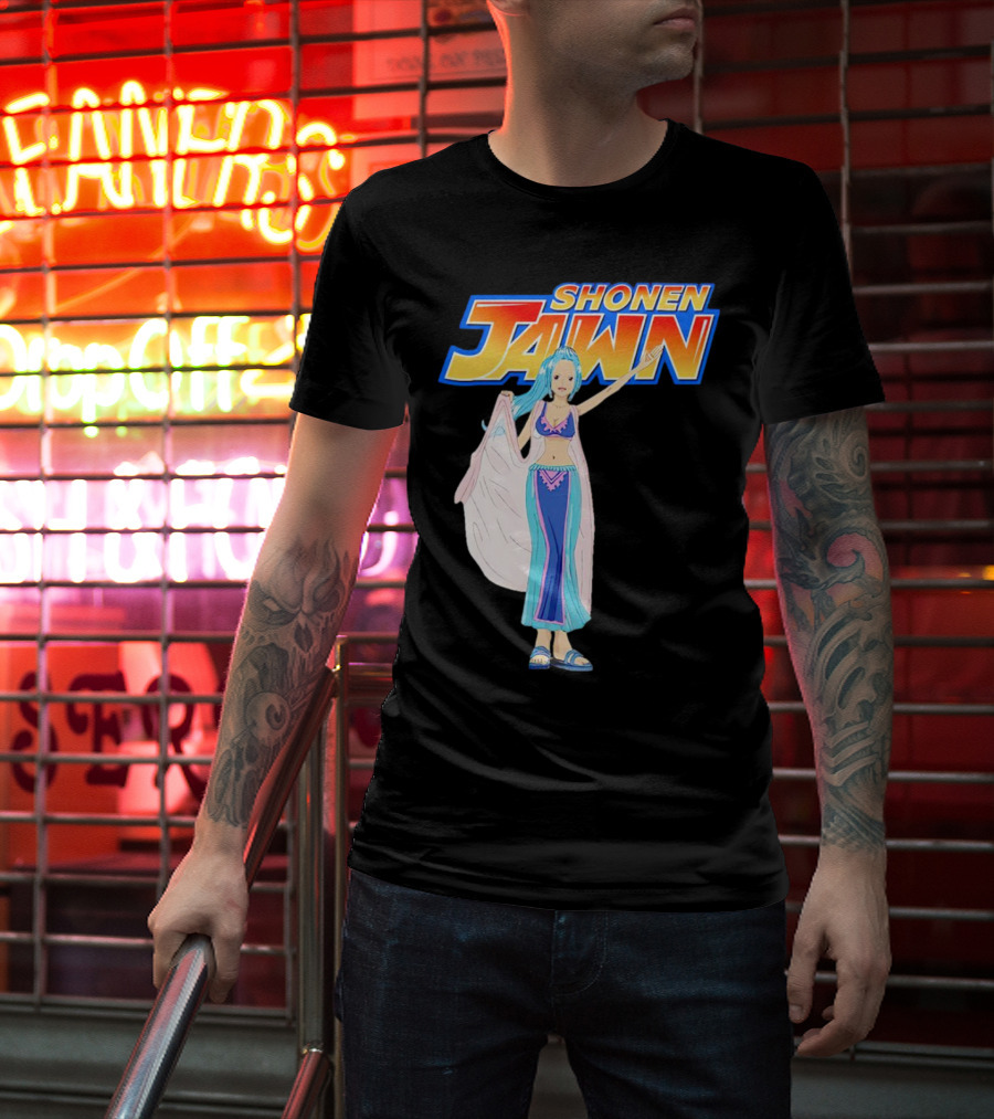 SHONEN JAWN Anime Style Blue-Haired Character With Draped Robe T-Shirt