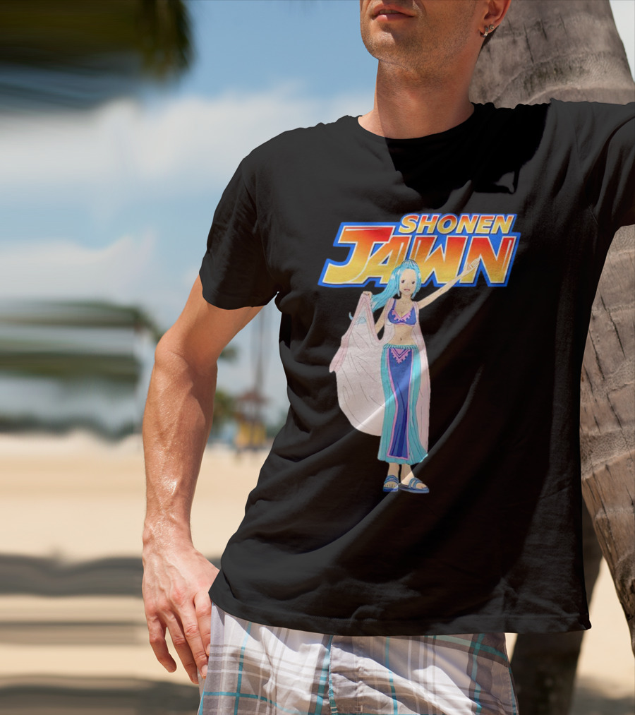 SHONEN JAWN Anime Style Blue-Haired Character With Draped Robe T-Shirt