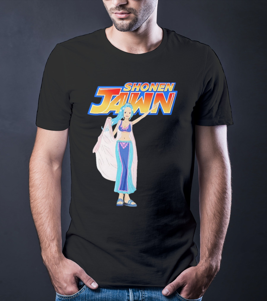 SHONEN JAWN Anime Style Blue-Haired Character With Draped Robe T-Shirt