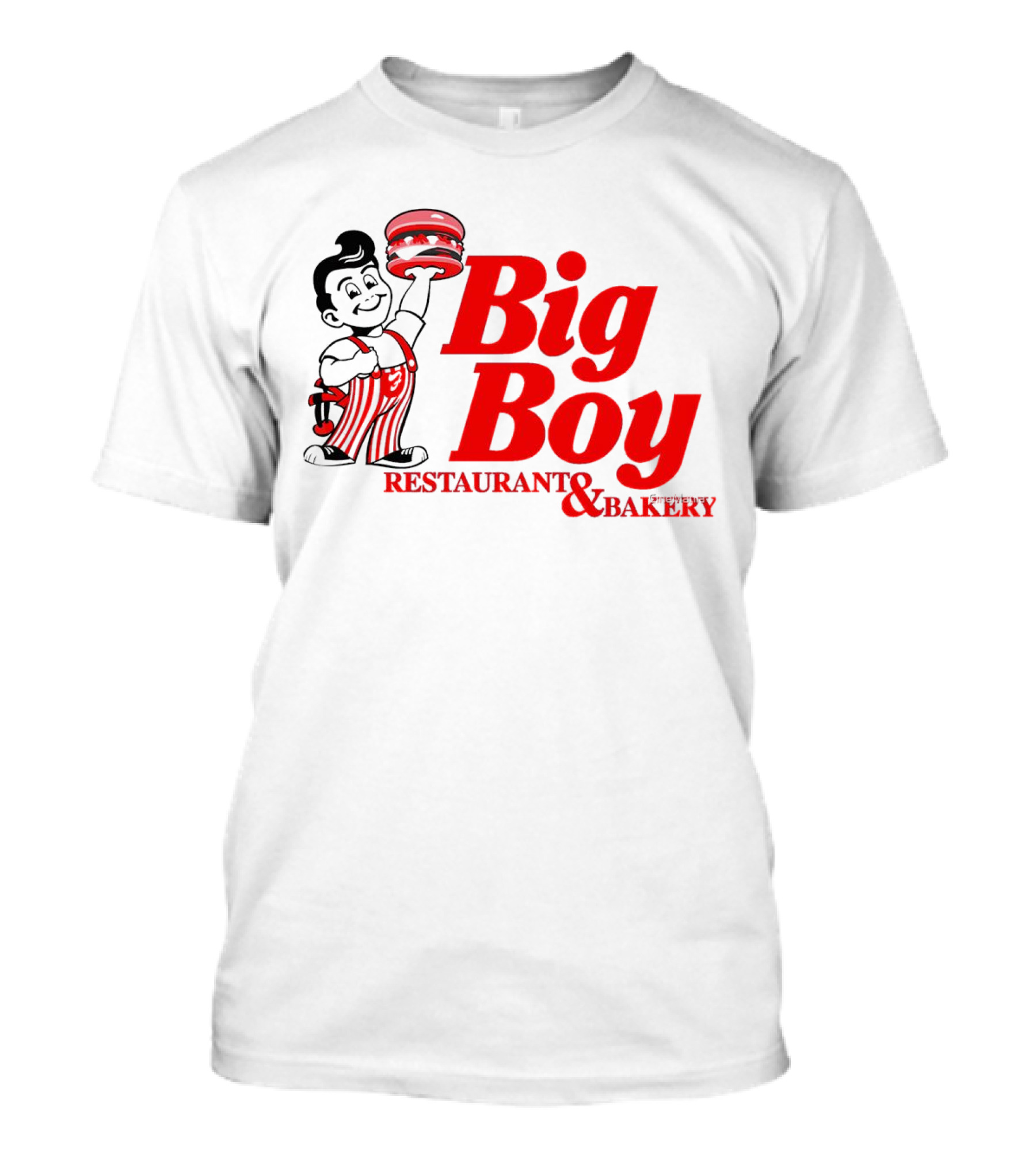 Big Boy Restaurant And Bakery Logo - Iconic Red Text With Burger Mascot T-Shirt