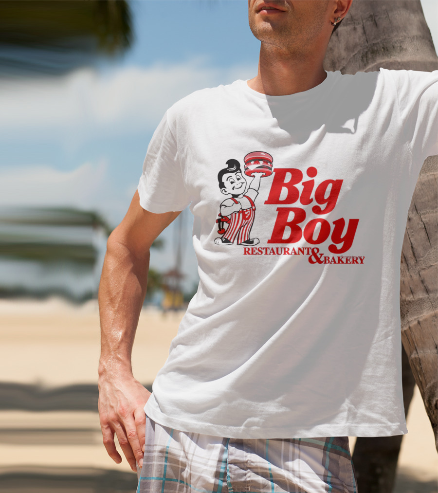 Big Boy Restaurant And Bakery Logo - Iconic Red Text With Burger Mascot T-Shirt