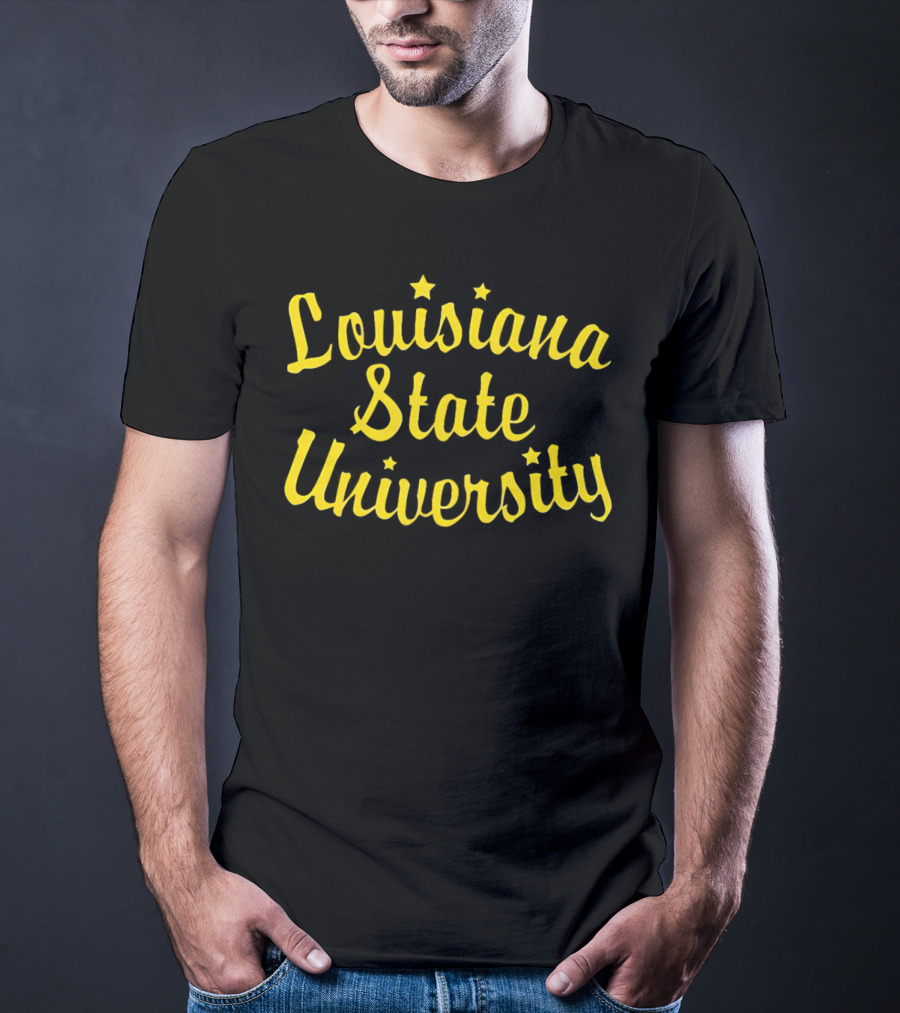 Louisiana State University Script Yellow Star Accents T-Shirt