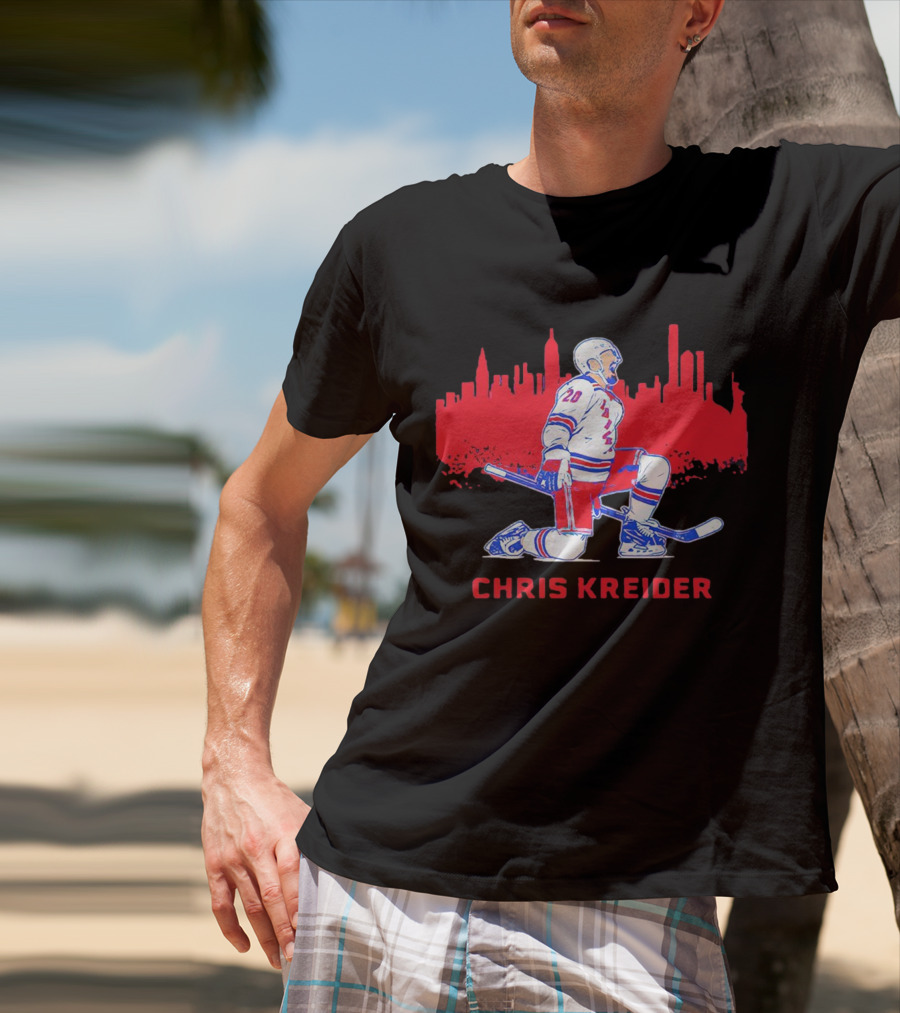 Chris Kreider New York Rangers Skyline Kneeling Hockey Player T-Shirt