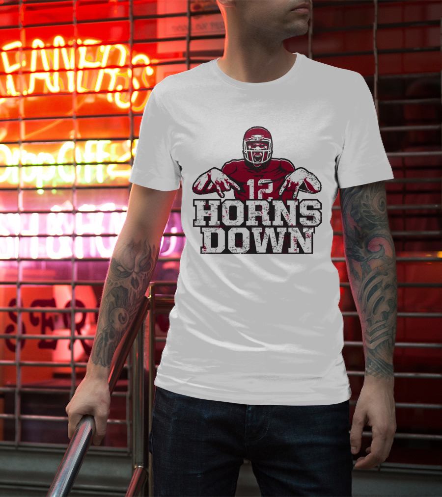 Horns Down 12 Oklahoma Sooners Football Player T-Shirt