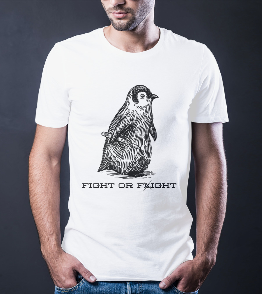 Penguin Fight Or Flight Joke With Knife Drawing T-Shirt