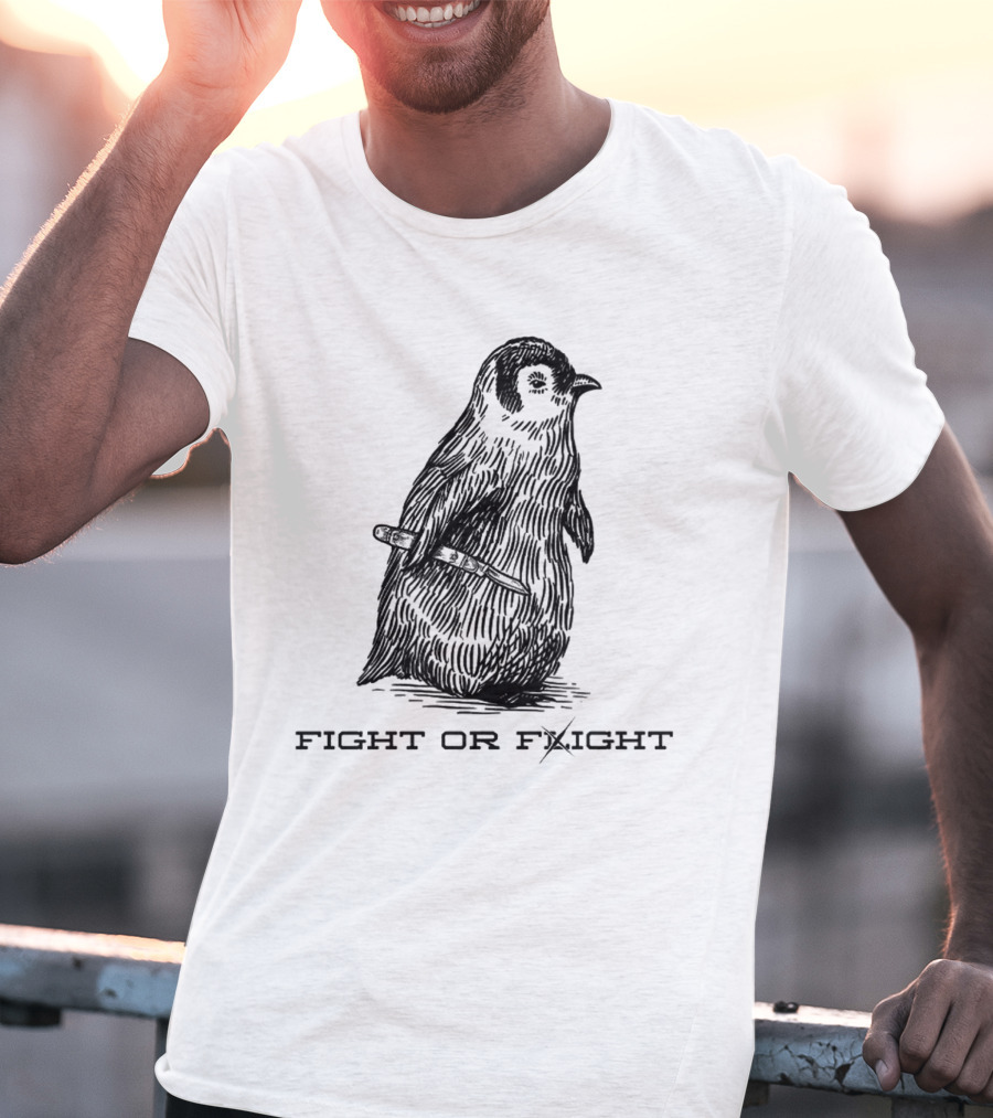 Penguin Fight Or Flight Joke With Knife Drawing T-Shirt