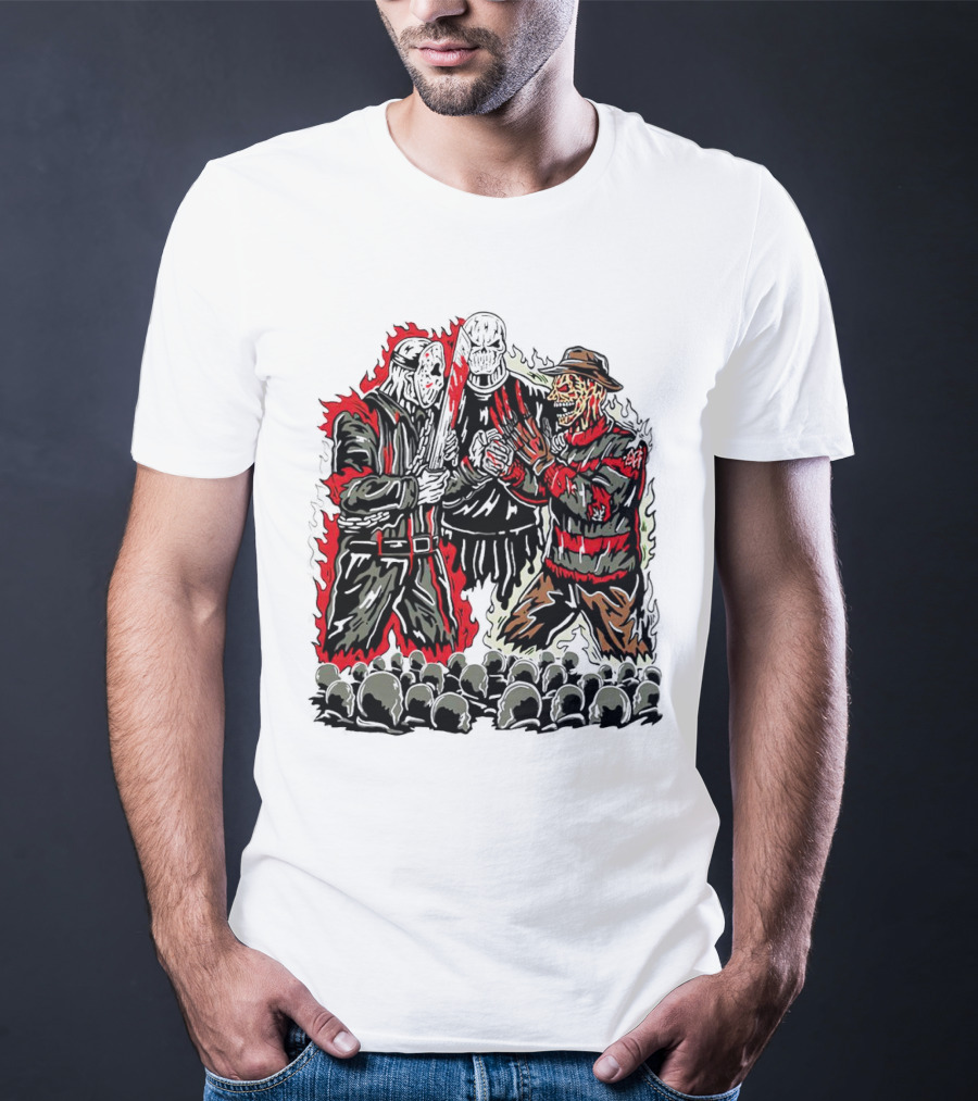 Violent Face Off Horror Movie Characters Freddy Krueger Pyramid Head Crossover T-Shirt
