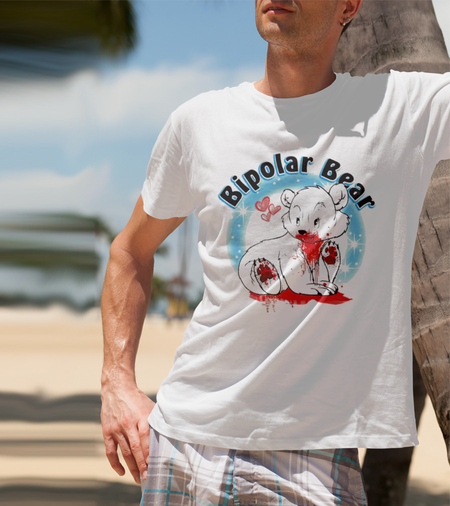 Bipolar Bear Bloodstained Cute Cartoon With Hearts And Stars T-Shirt
