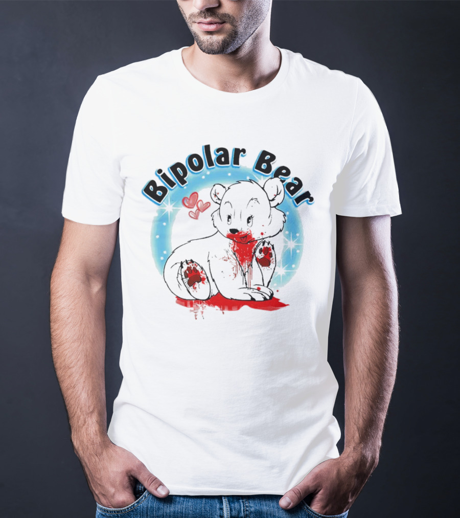 Bipolar Bear Bloodstained Cute Cartoon With Hearts And Stars T-Shirt