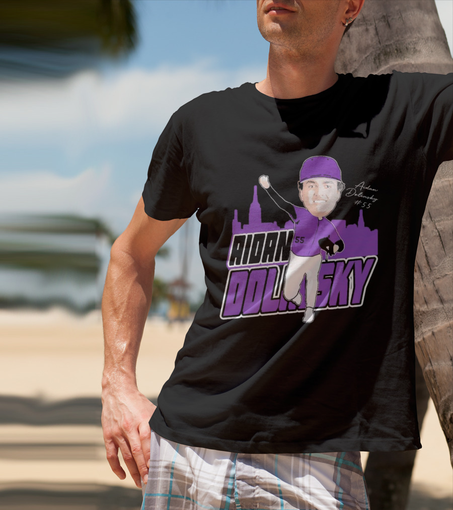 Aidan Dolinsky #55 NYU Baseball Purple City Skyline Signature T-Shirt