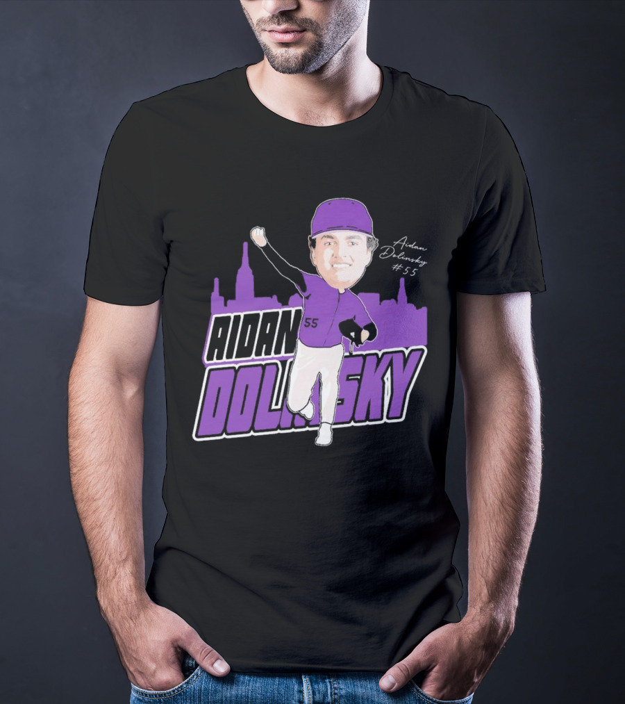Aidan Dolinsky #55 NYU Baseball Purple City Skyline Signature T-Shirt