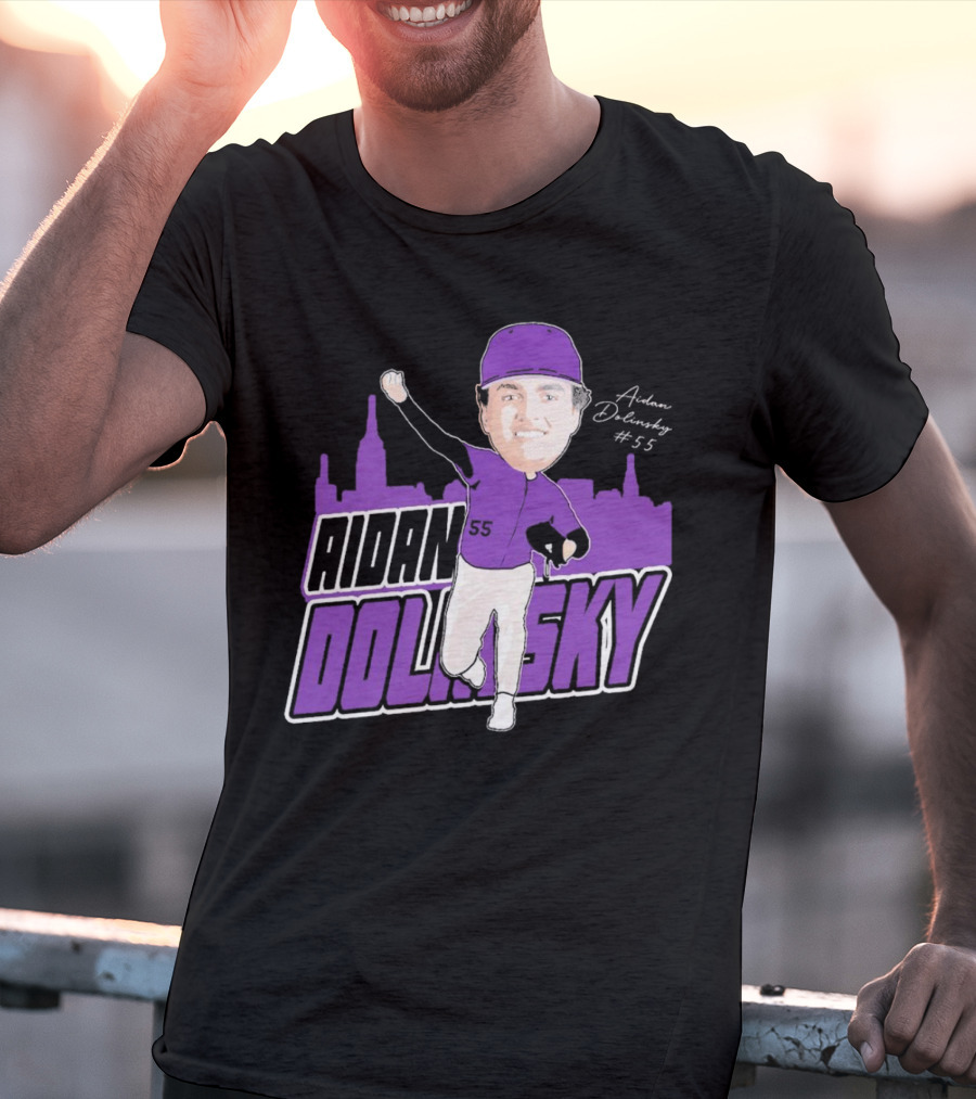 Aidan Dolinsky #55 NYU Baseball Purple City Skyline Signature T-Shirt
