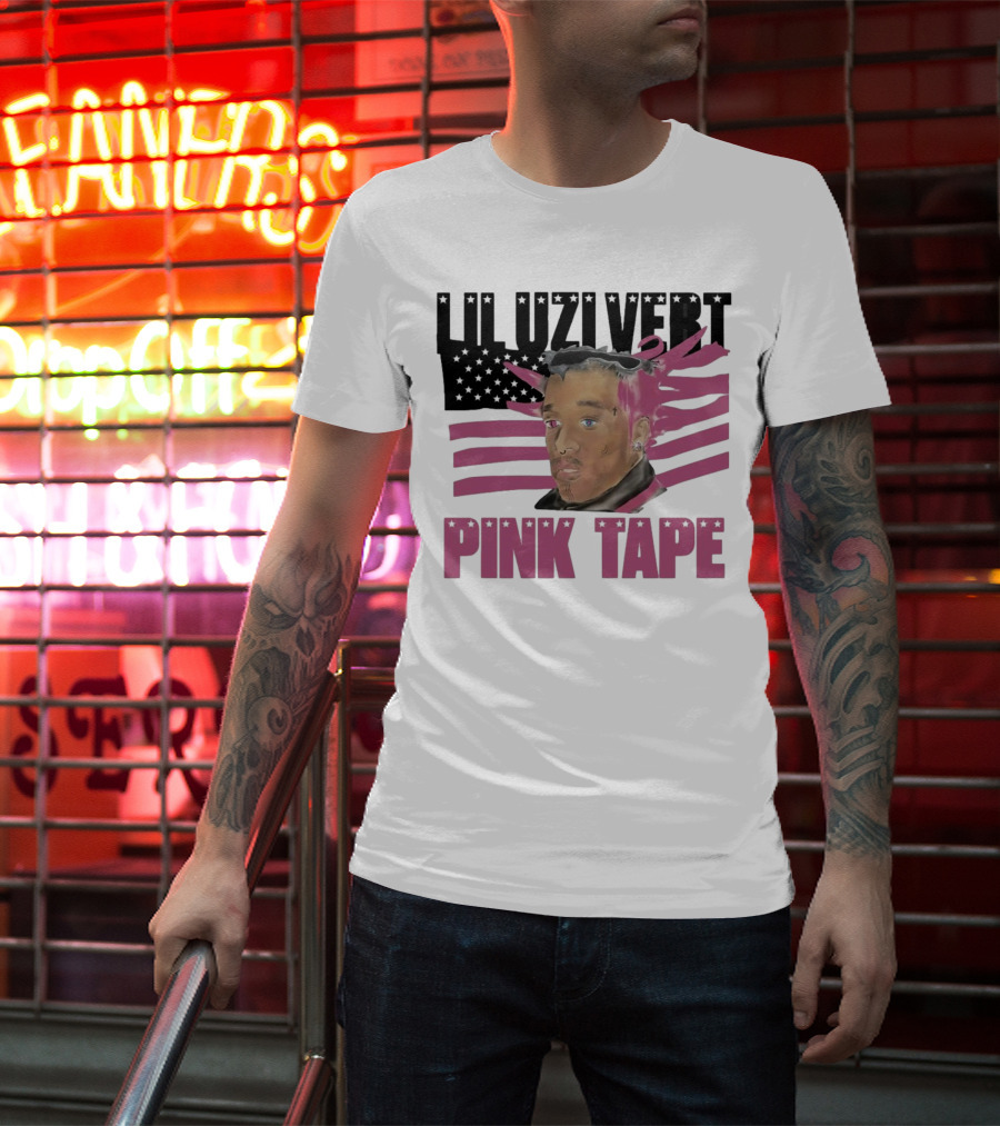 Lil Uzi Vert Pink Tape Black American Flag T-Shirt