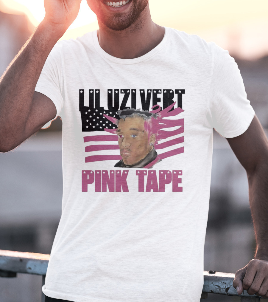 Lil Uzi Vert Pink Tape Black American Flag T-Shirt