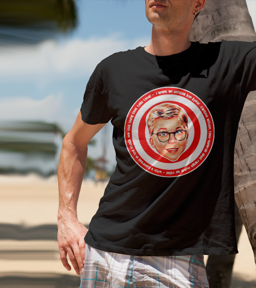 Ralphie Peter Billingsley Christmas Official Red Ryder Carbine Action Two Hundred Shot Range Model Air Rifle Round T-Shirt