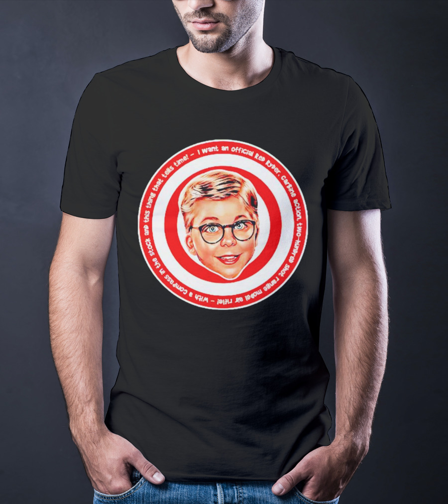 Ralphie Peter Billingsley Christmas Official Red Ryder Carbine Action Two Hundred Shot Range Model Air Rifle Round T-Shirt