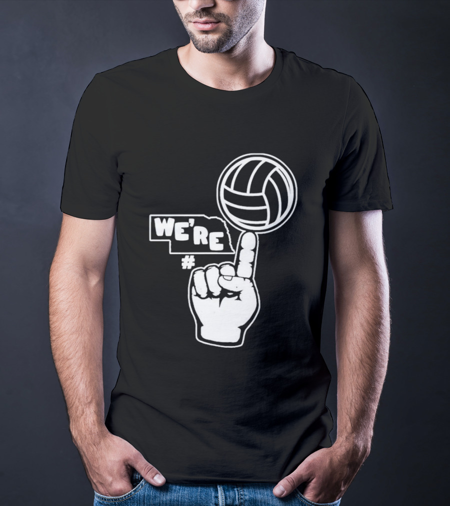 We're Number One Nebraska Volleyball Finger Gesture And Volleyball Map T-Shirt