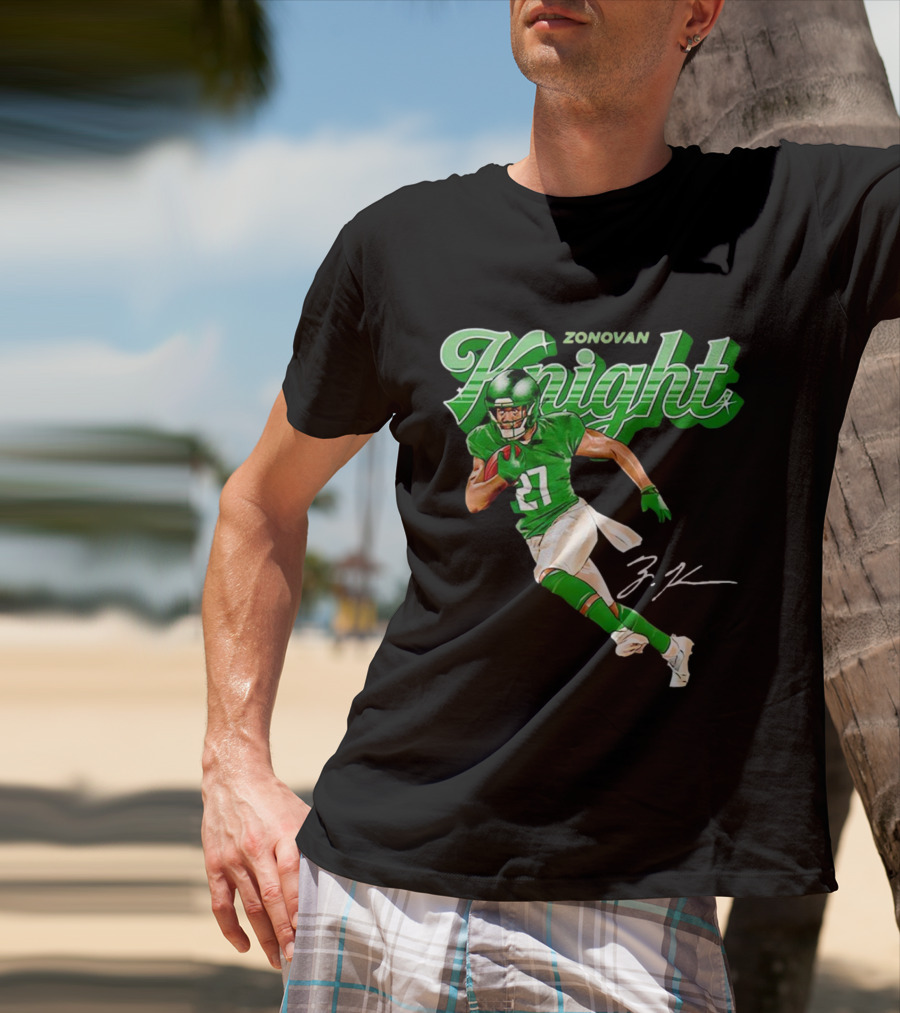 Zonovan Knight New York Jets Vintage Style Green Knight Signature Football T-Shirt