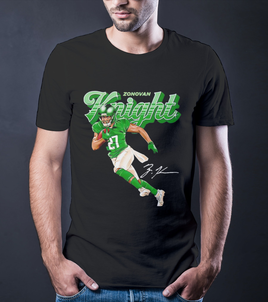 Zonovan Knight New York Jets Vintage Style Green Knight Signature Football T-Shirt