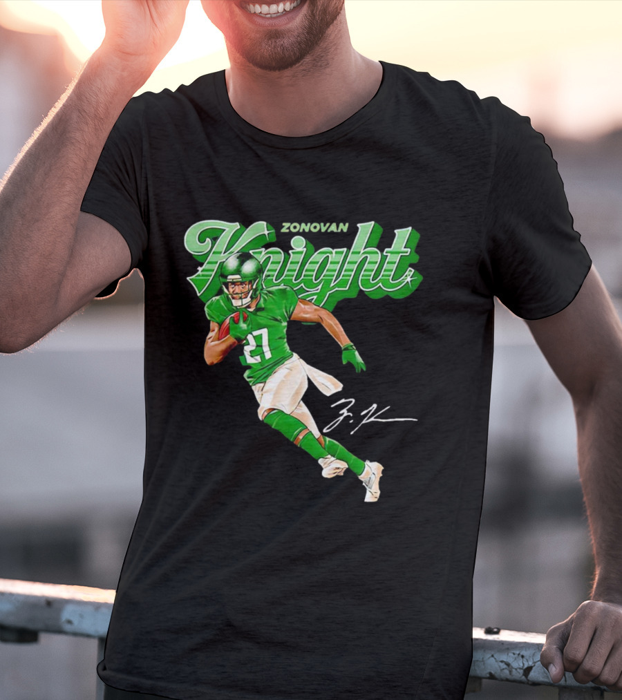 Zonovan Knight New York Jets Vintage Style Green Knight Signature Football T-Shirt