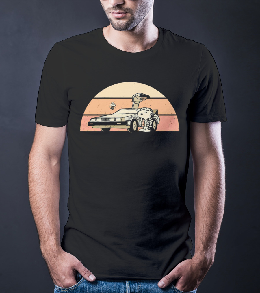 Snoopy Outatime Beagle Vintage DeLorean Adventure Retro Peanuts Woodstock T-Shirt