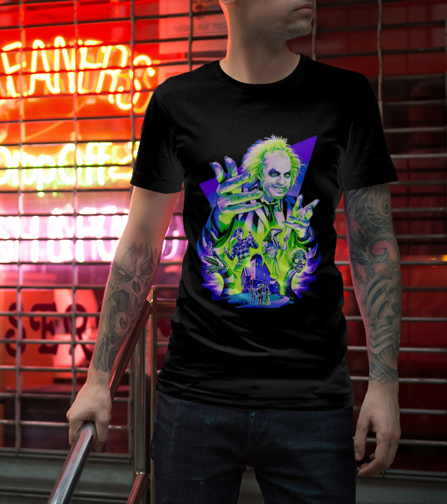 Beetlejuice Specter In Striped Suit Neon Art 80s Horror Movie Icons T-Shirt