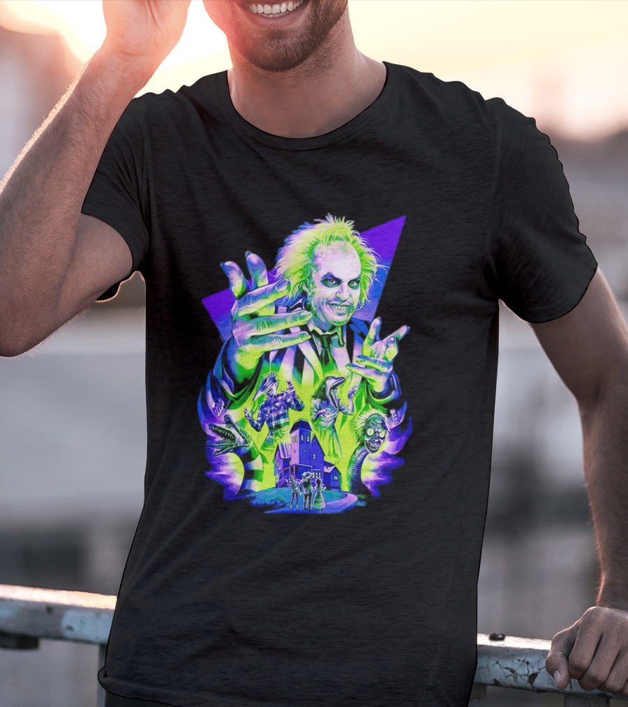 Beetlejuice Specter In Striped Suit Neon Art 80s Horror Movie Icons T-Shirt