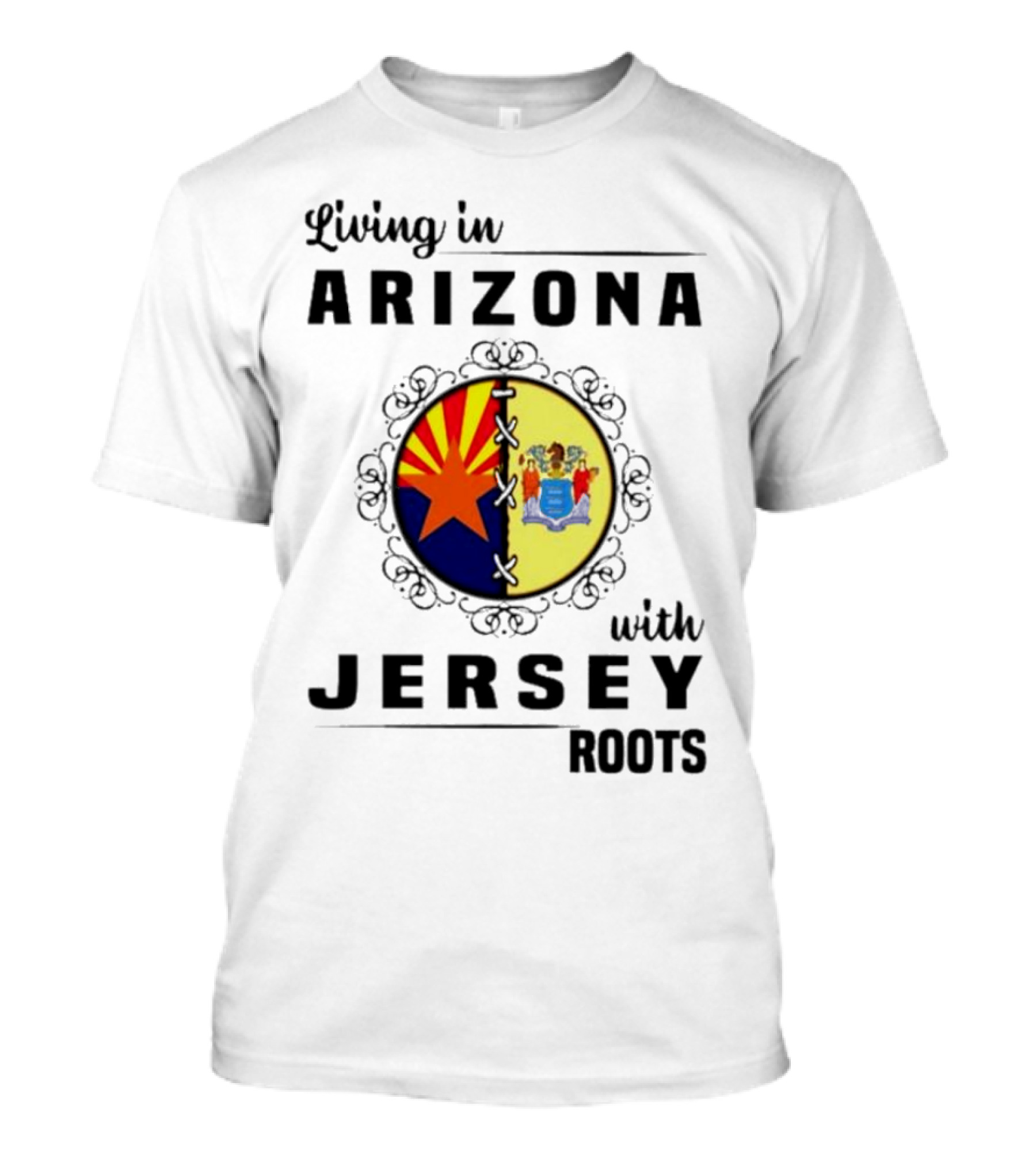 Living In Arizona With Jersey Roots Arizona New Jersey State Flag Circle T-Shirt