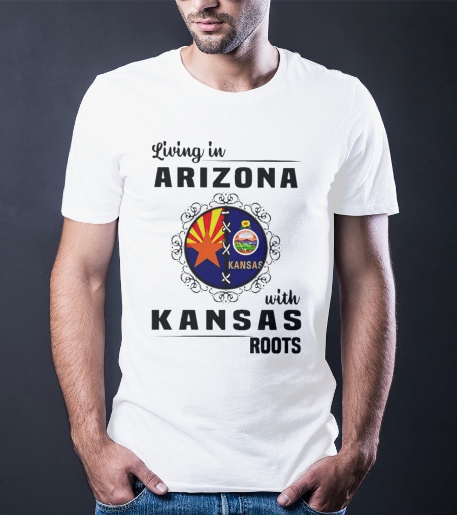 Living In Arizona Embracing Kansas Roots With State Seal Elements T-Shirt