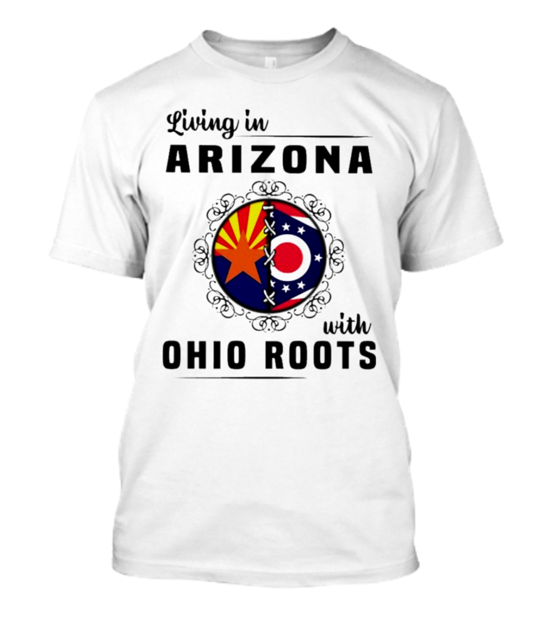Living In Arizona With Ohio Roots Patchwork Flags T-Shirt