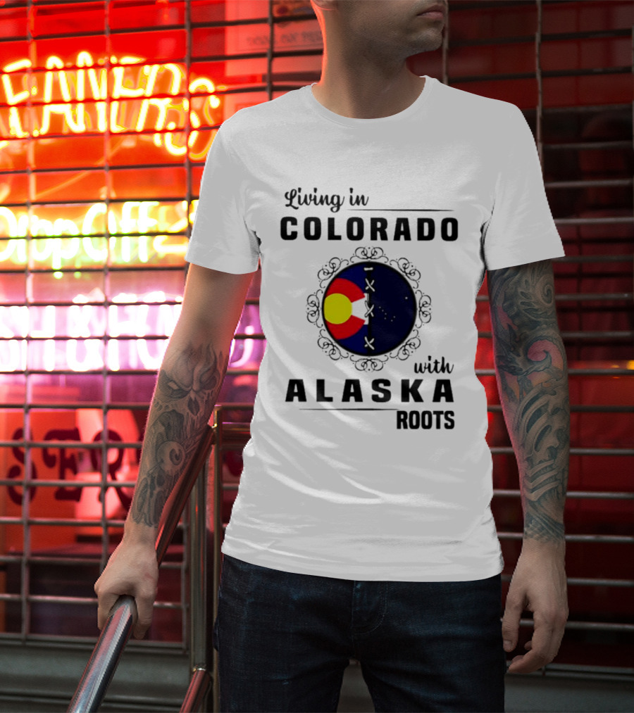 Living In Colorado With Alaska Roots Flag Circle T-Shirt