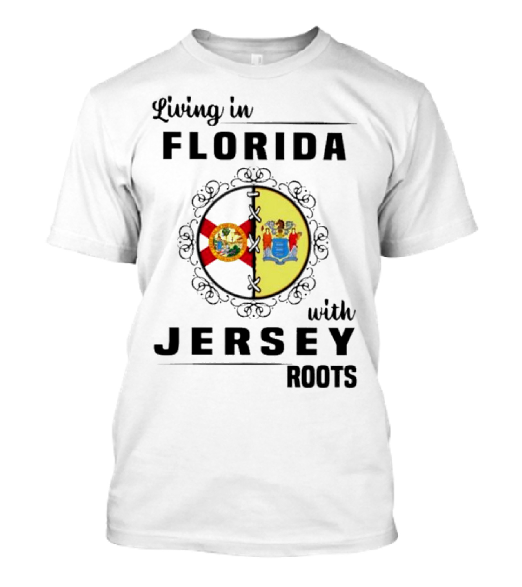 Living In Florida With New Jersey State Flag Connection T-Shirt