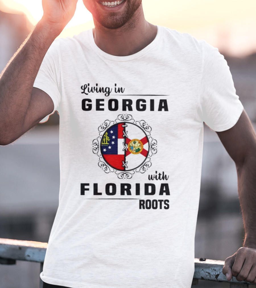 Living In Georgia With Florida Roots Flags Emblem T-Shirt