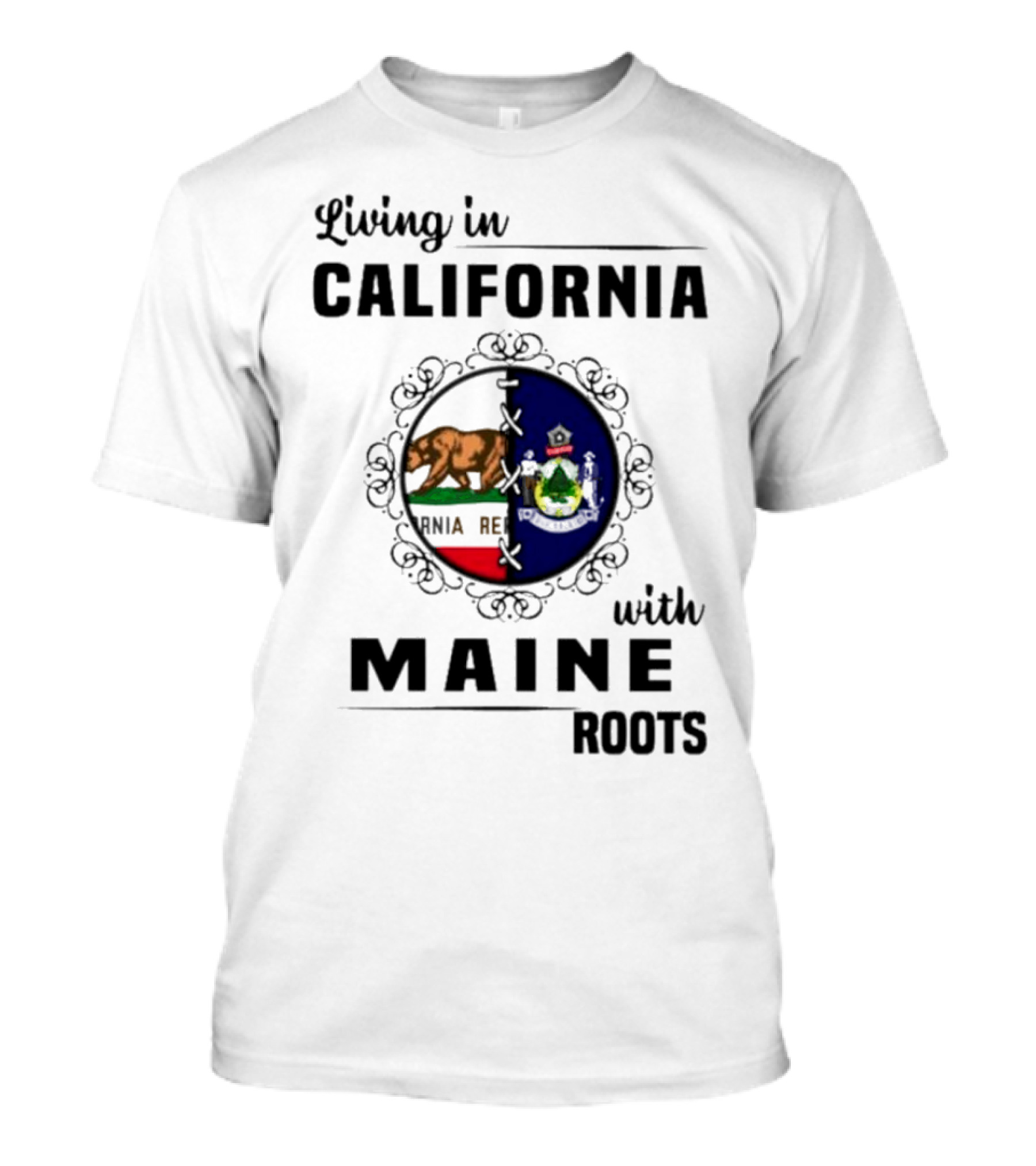 Living In California With Maine Roots California Bear Maine Seal T-Shirt