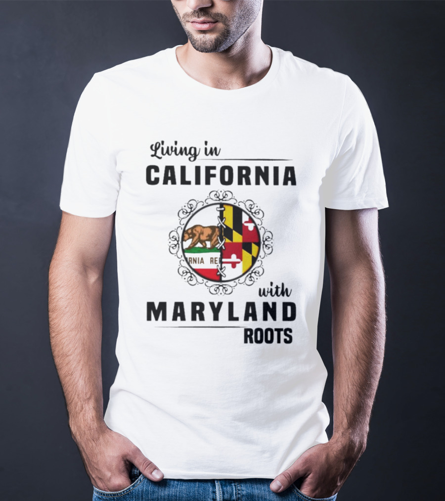 Living In California Bear Flag With Maryland Roots Flag Puzzle T-Shirt