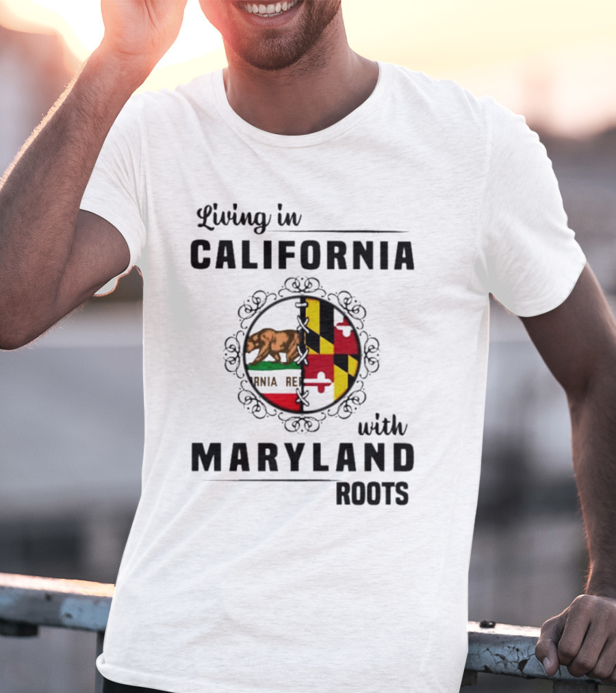 Living In California Bear Flag With Maryland Roots Flag Puzzle T-Shirt
