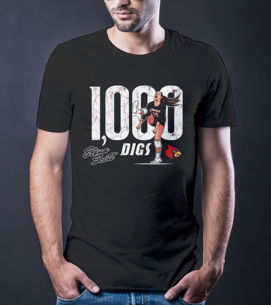 Elena Scott 1000 Digs Louisville Cardinals Volleyball Achievement T-Shirt