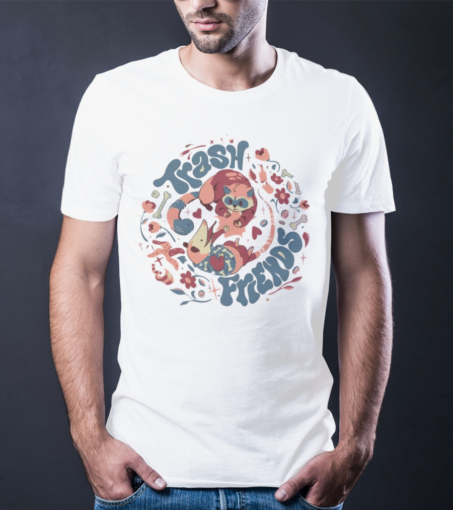 Trash Friends Cat And Possum Floral T-Shirt