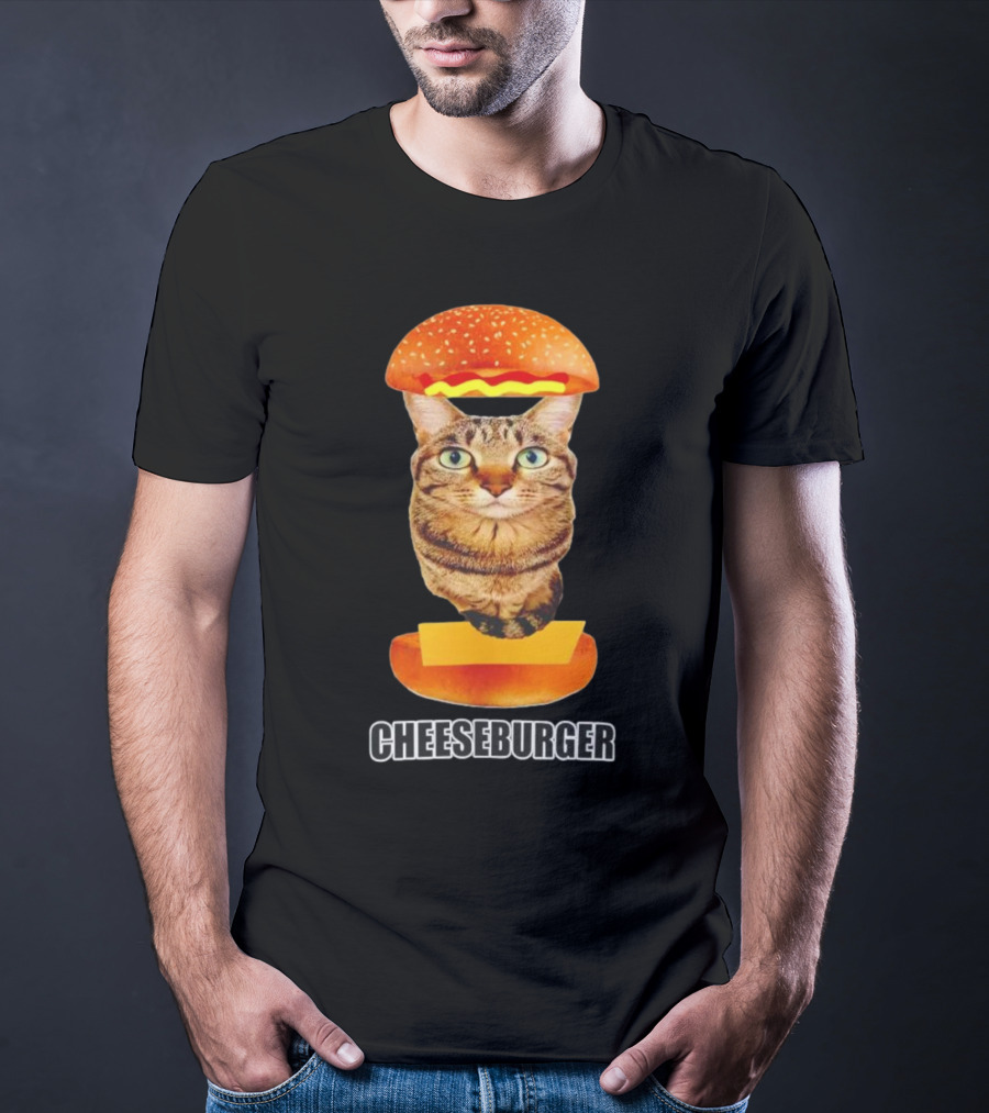 Cat Cheeseburger Head Sandwich T-Shirt