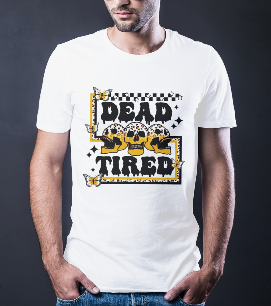 Dead Tired Skull Butterflies Stars Trio T-Shirt