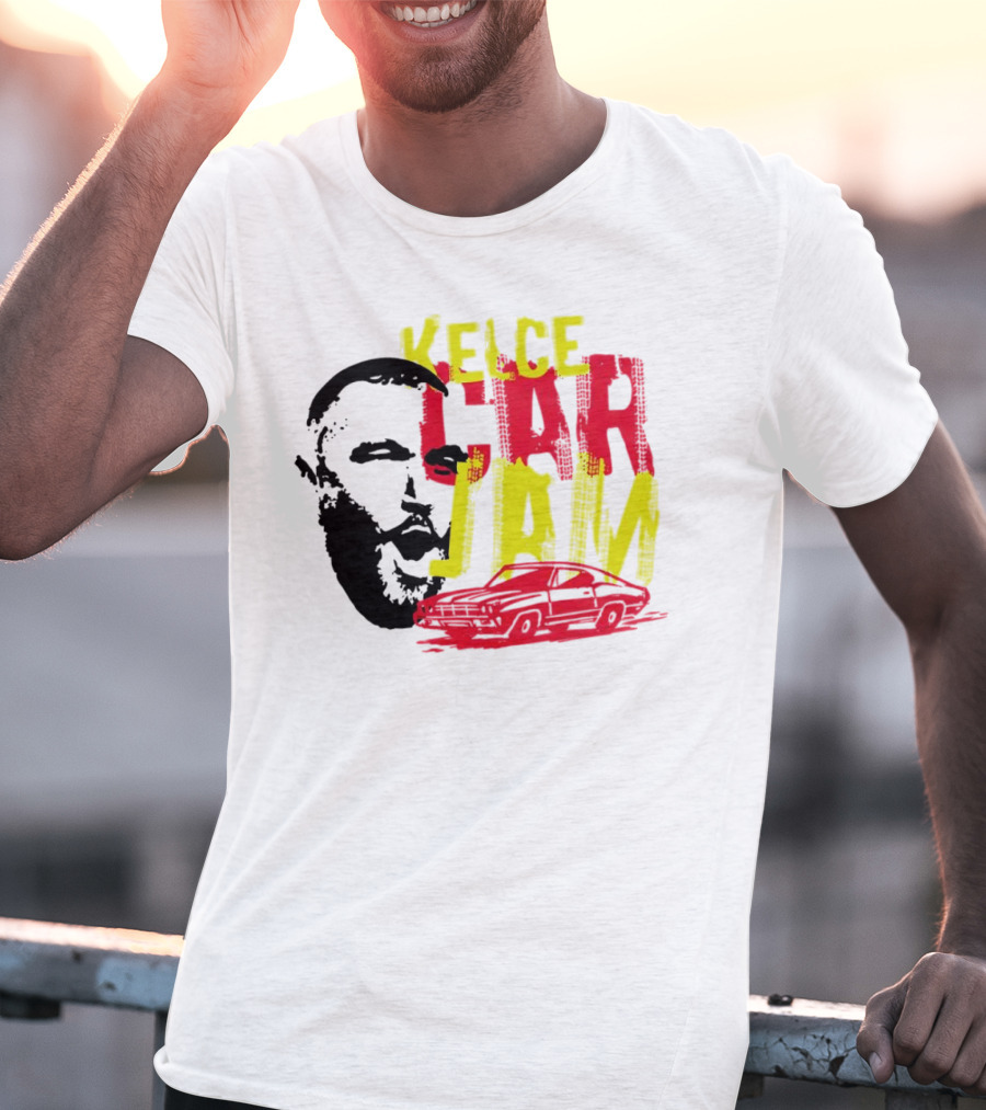 Kelce Car Jam Bold Yellow Red Face Car T-Shirt
