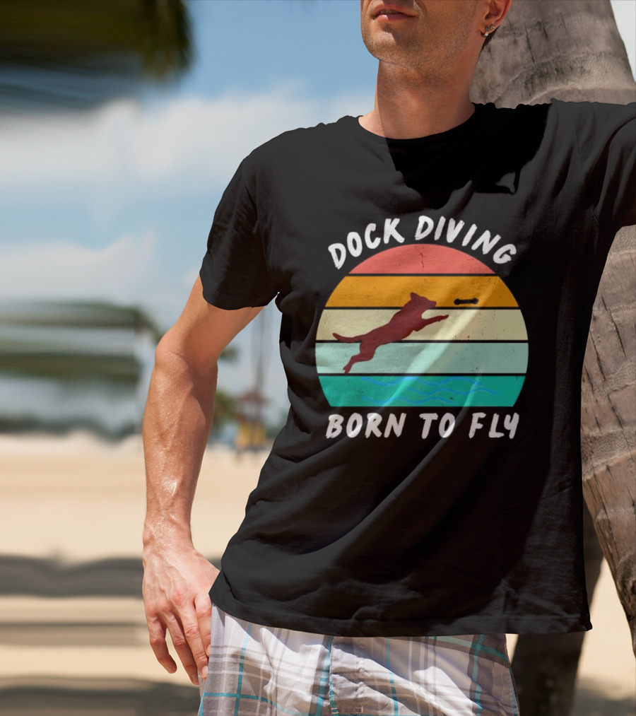Dock Diving Born To Fly Vintage Retro Stripes Dog T-Shirt