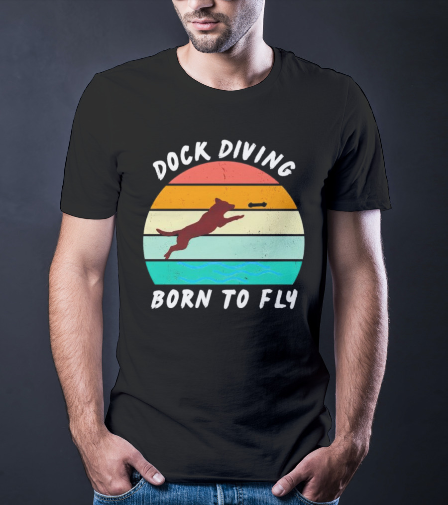 Dock Diving Born To Fly Vintage Retro Stripes Dog T-Shirt