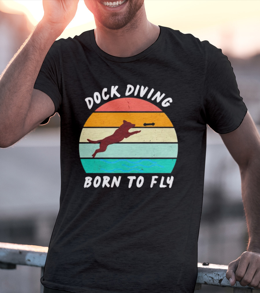 Dock Diving Born To Fly Vintage Retro Stripes Dog T-Shirt